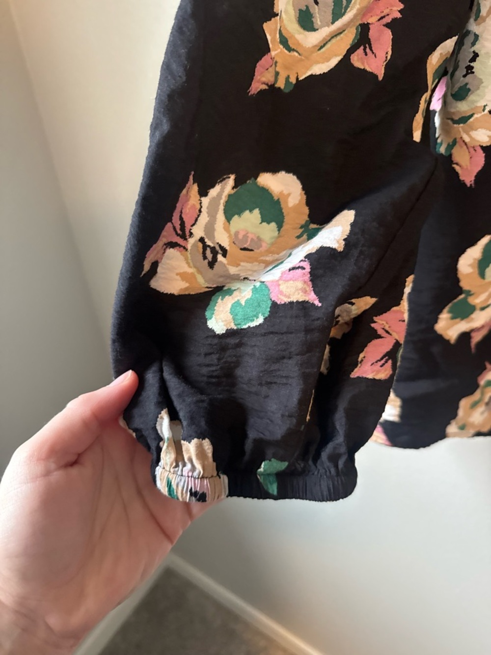 Lane Bryant Black Floral Long-Sleeve Top with Embroidered Placket - Picture 5 of 5